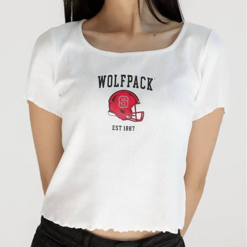 NEW GIRL TRIBE CO. nc state wolfpack helmet baby tee in white